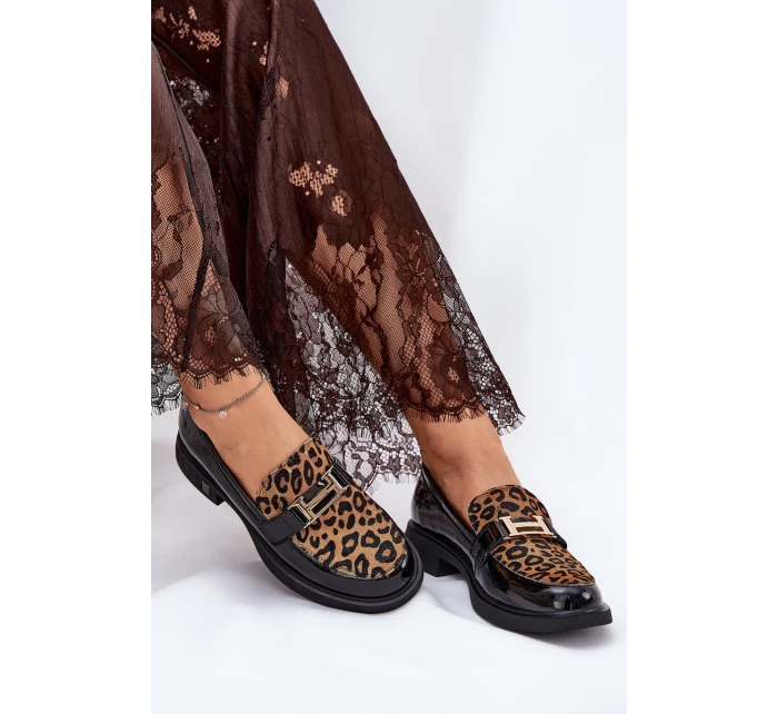 Kožené Lakované Mokasíny Leopard Vinceza 66790 Černé