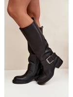 Zateplené dámské kozačky na klocku s přezkou Černé Raphaela Zateplené dámské kozačky na klocku s přezkou Černé Raphaela