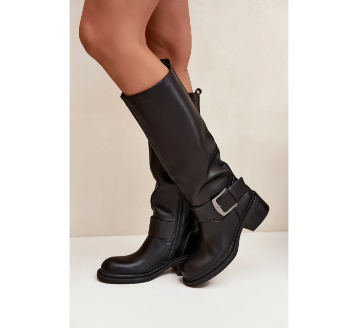 Zateplené dámské kozačky na klocku s přezkou Černé Raphaela Zateplené dámské kozačky na klocku s přezkou Černé Raphaela