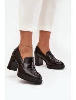 Dámské polobotky na sloupku z eko kůže čokoládové model 21710751 - Boto