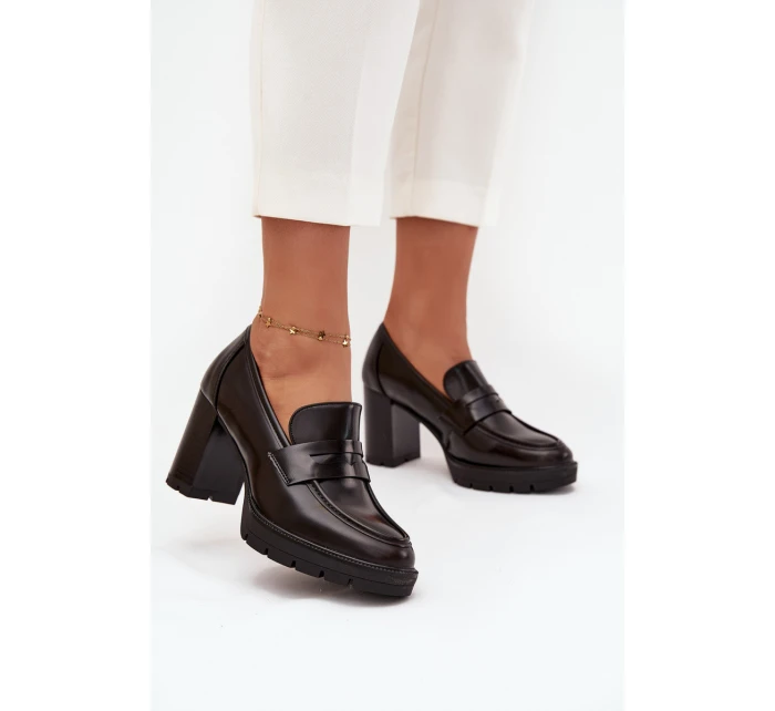 Dámské polobotky na sloupku z eko kůže čokoládové model 21710751 - Boto