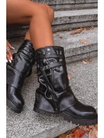 Dámské kozačky s  lemem do  s páskem Černé model 21715287 - Boto