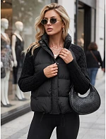 Dámská prošívaná péřová bunda s pletenými rukávy, černá, FashionStreet TY5930 Dámská prošívaná péřová bunda s pletenými rukávy, černá, FashionStreet TY5930