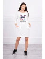Šaty s 3D grafikou kočky ecru Šaty s 3D grafikou kočky ecru