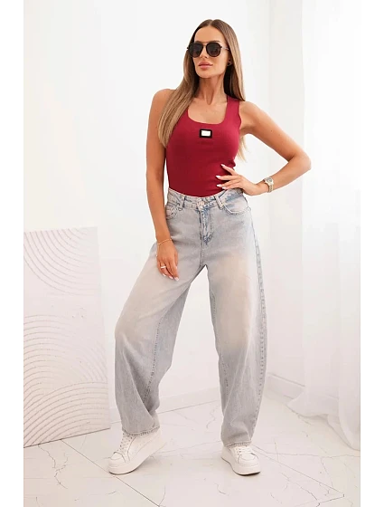 Dámská pruhovaná tílko s ozdobnou nášivkou bordová