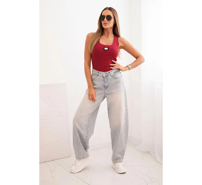 Dámská pruhovaná tílko s ozdobnou nášivkou bordová