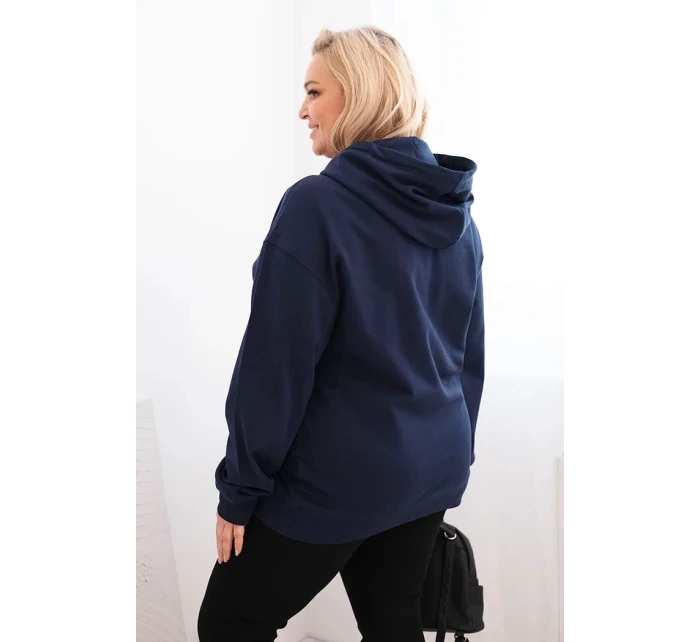 Dámská mikina s kapucí a klokaní kapsou Plus Size bavlněná modrá