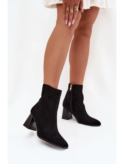 Dámské Botky Z Eko Semiše Na Podpatku Se Zipem Černé model 21704683 - Boto