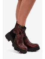 Kožené zateplené kotníkové boty na platformě a plochém podpatku Maciejka 06140-02 hnědé