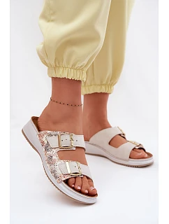 Dámské pantofle světle béžové s přezkami Inblu SD000001