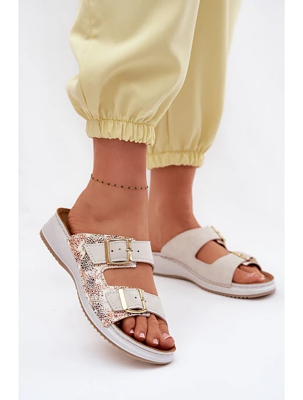 Dámské pantofle světle béžové s přezkami Inblu SD000001