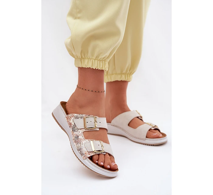 Dámské pantofle světle béžové s přezkami Inblu SD000001