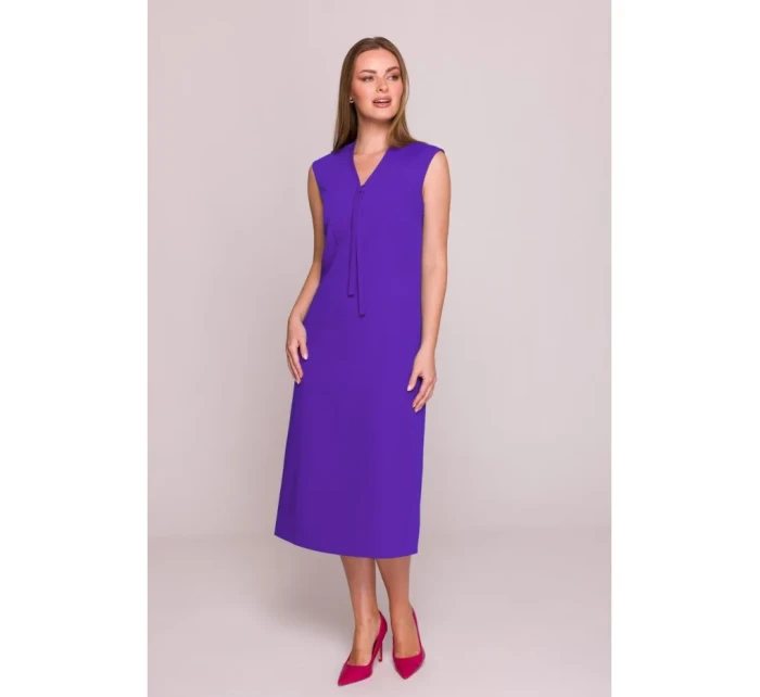 model 21154788 Šaty áčkového střihu s vázáním a výstřihem do V fialové - STYLOVE model 21154788 Šaty áčkového střihu s vázáním a výstřihem do V fialové - STYLOVE