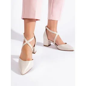 Trendy dámské  lodičky bílé na širokém podpatku