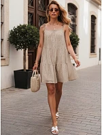 Letní dámské bavlněné vzdušné šaty v béžové barvě FashionStreet EY2675 Letní dámské bavlněné vzdušné šaty v béžové barvě FashionStreet EY2675