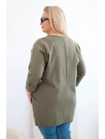Dámská blůza Plus Size s delším zadním dílem a dlouhým rukávem khaki