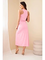 Dámské bavlněné midi šaty bez rukávů s řasením světle růžové Dámské bavlněné midi šaty bez rukávů s řasením světle růžové