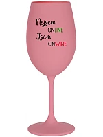 NEJSEM ONLINE JSEM ONWINE - růžová sklenice na víno 350 ml NEJSEM ONLINE JSEM ONWINE - růžová sklenice na víno 350 ml