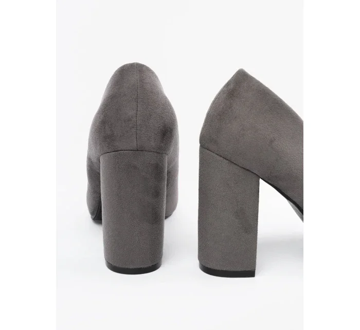 Stylové šedo-stříbrné dámské  lodičky na širokém podpatku