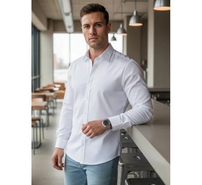 Pánská elegantní hladká bílá košile REGULAR FIT FashionStreet DX2540