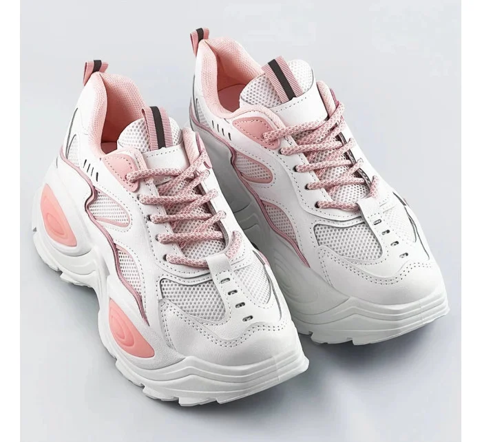 Bílo-růžové dámské sportovní boty s vysokou podrážkou (RA15) Bílo-růžové dámské sportovní boty s vysokou podrážkou (RA15)