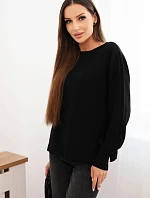 Dámský viskózový svetr s dlouhým rukávem a rozparkem po stranách černý