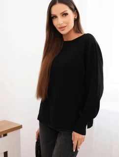 Dámský viskózový svetr s dlouhým rukávem a rozparkem po model 21410298 černý - K-Fashion