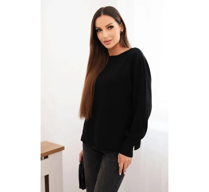 Dámský viskózový svetr s dlouhým rukávem a rozparkem po model 21410298 černý - K-Fashion