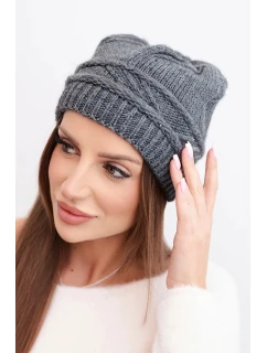Dámská zimní čepice z vlny a s pleteným vzorem model 21817815 grafitová - K-Fashion