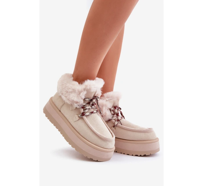 Nízké dámské sněhule na platformě s kožíškem světle béžové model 21679259 - Boto