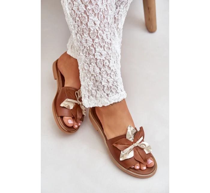 Pantofle S Dekorací Přírodní Kůže Zazoo 3574/Z Camel Pantofle S Dekorací Přírodní Kůže Zazoo 3574/Z Camel