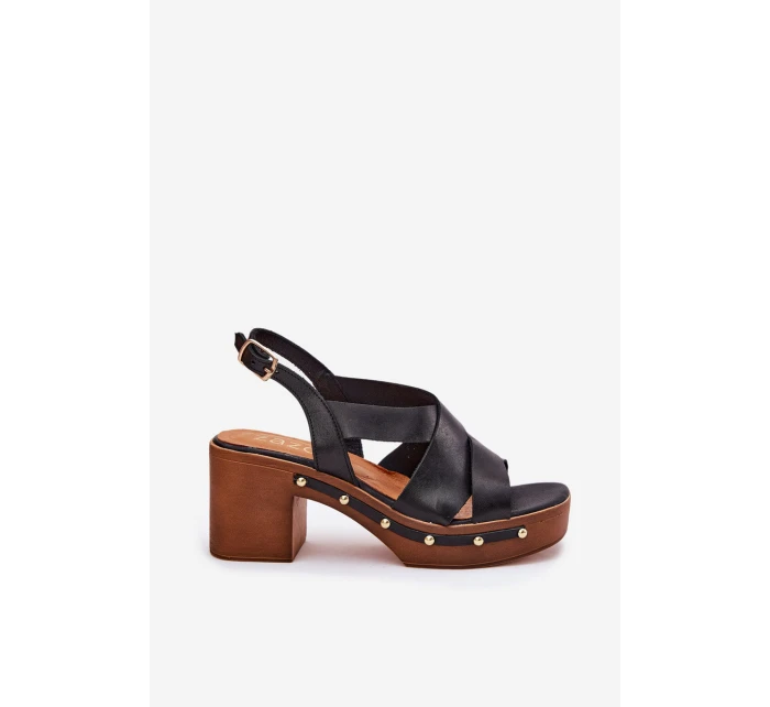 Kožené Sandály Na Podpatku model 21699718 Černé - Zazoo