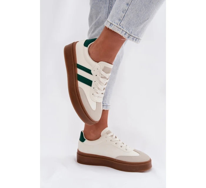 Dámské tenisky na platformě z eko kůže – bílo-zelené Elaraven Dámské tenisky na platformě z eko kůže – bílo-zelené Elaraven