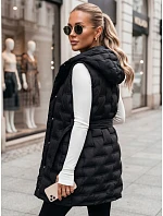 Kamizelka damska pikowana z kapturem i paskiem czarna model 22342246 - FashionStreet Kamizelka damska pikowana z kapturem i paskiem czarna model 22342246 - FashionStreet