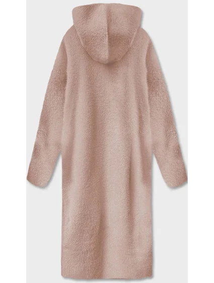 Dlouhý béžový vlněný přehoz přes oblečení typu alpaka s kapucí model 18059173 - MADE IN ITALY