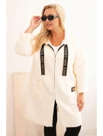 Dámský kabát Plus Size z  s kapucí a kapsami ecru model 21297034 - K-Fashion