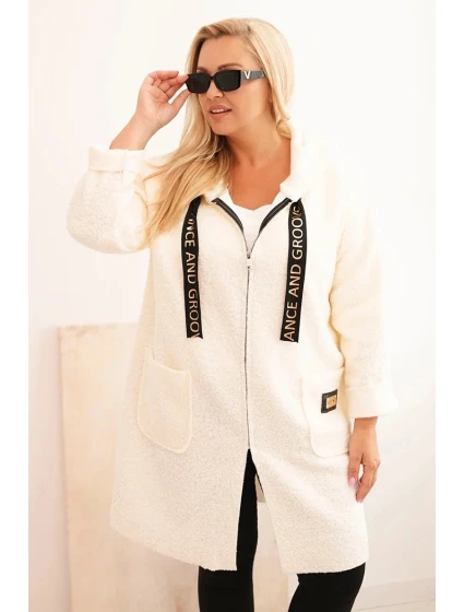 Dámský kabát Plus Size z  s kapucí a kapsami ecru model 21297034 - K-Fashion