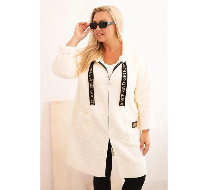 Dámský kabát Plus Size z  s kapucí a kapsami ecru model 21297034 - K-Fashion