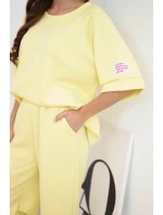 Dámský máslový komplet z viskózy mikina a široké kalhoty žlutý