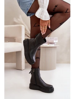 model 21669377 Dámské Kožené Botky Na Platformě Černé - Zazoo