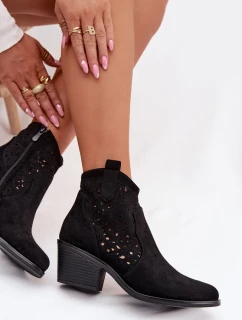 Dámské perforované boty na podpatku  Černé model 21961086 - S.Barski