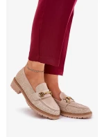 Dámské mokasíny s pletením a zlatým detailem Seffolia – béžové Dámské mokasíny s pletením a zlatým detailem Seffolia – béžové