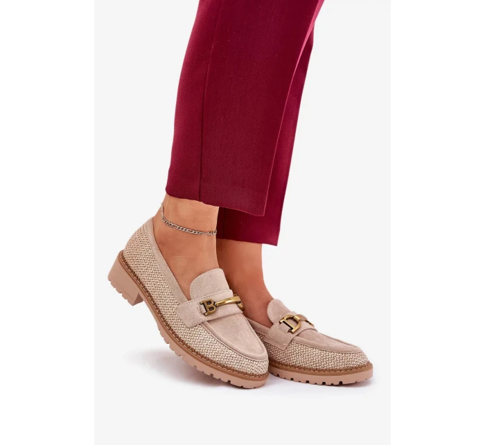 Dámské mokasíny s pletením a zlatým detailem Seffolia – béžové Dámské mokasíny s pletením a zlatým detailem Seffolia – béžové