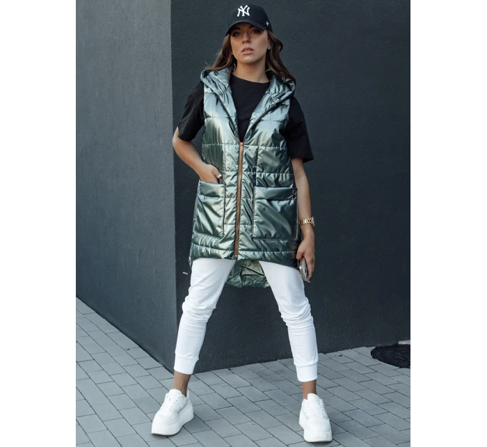 Dámská prošívaná dlouhá vesta s kapucí JESS zelená FashionStreet TY4454