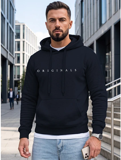 Pánská mikina s kapucí a potiskem ORIGINALS, tmavě modrá, FashionStreet NX5151BX Pánská mikina s kapucí a potiskem ORIGINALS, tmavě modrá, FashionStreet NX5151BX