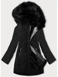 Černá dámská zimní bunda s kožešinovou podšívkou (V715)