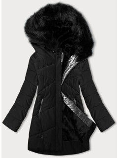 Černá dámská zimní bunda s kožešinou (V715)