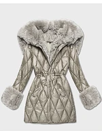 Béžová bunda s kožešinovou kapucí, model 21757959 - HONEY WINTER Béžová bunda s kožešinovou kapucí, model 21757959 - HONEY WINTER