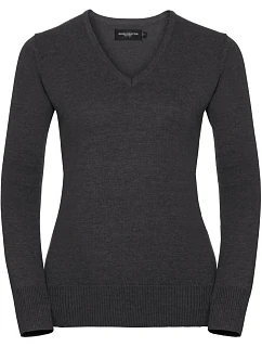 Russell Athletic 710F Dámský pletený svetr s výstřihem do V 11.710F charcoal marl