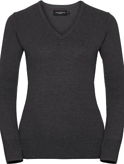 Russell Athletic 710F Dámský pletený svetr s výstřihem do V 11.710F charcoal marl